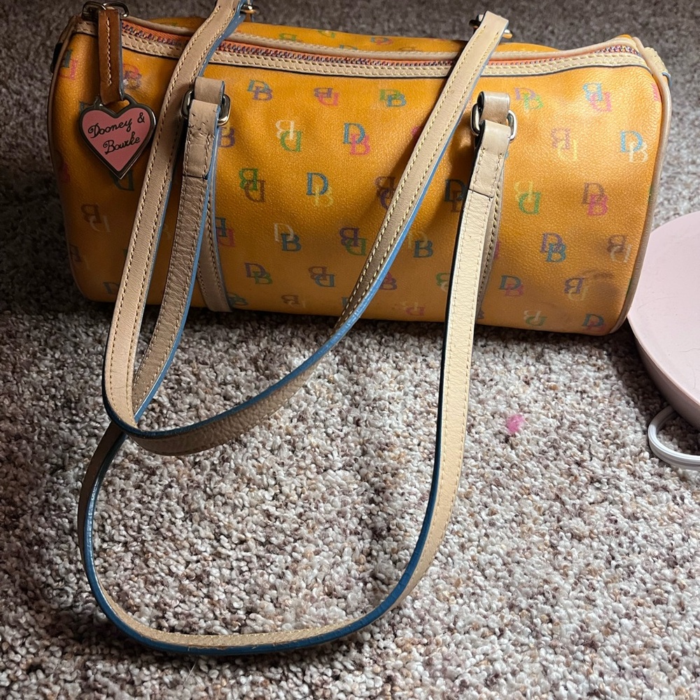 SOLD-Y2K Dooney and Bourke orange rainbow monogram barrel bag